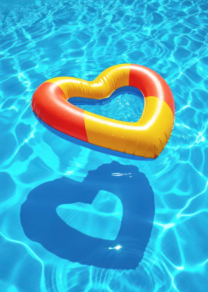Heart-shaped float in blue water - Summer Love