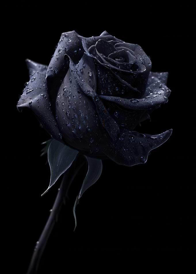 Black Rose with Water Droplets