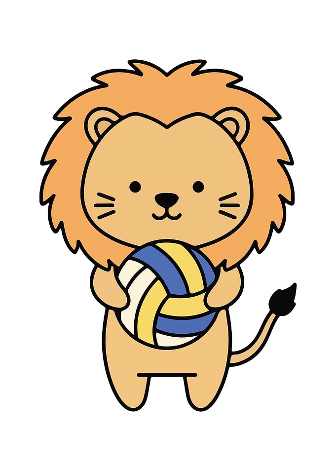 Cartoon Lion Holding Volleyball