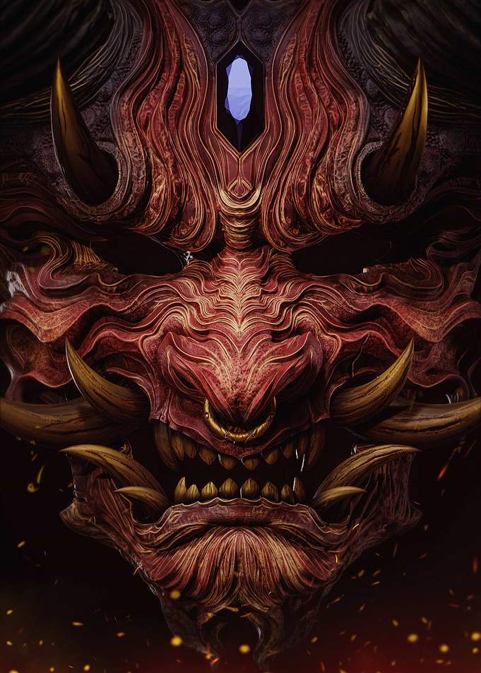 Detailed Oni Mask Illustration