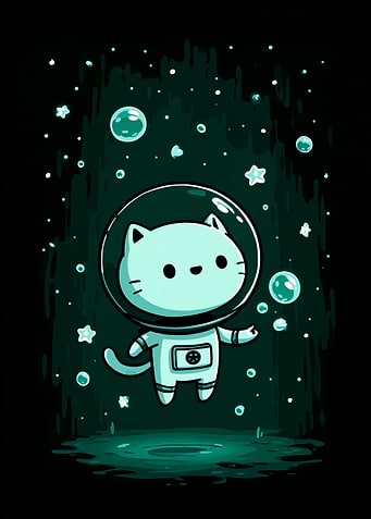 Astronaut Cat in Space Cartoon