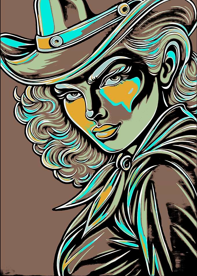 Cowgirl Portrait with Hat and Scarf