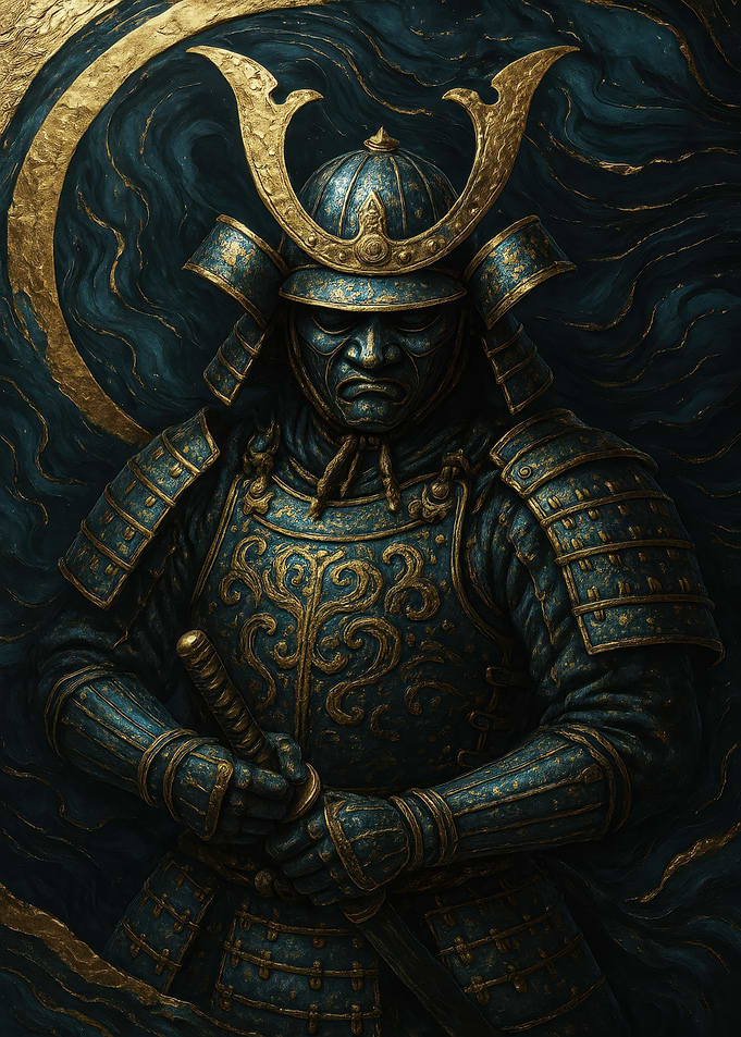 Samurai Warrior in Teal and Gold