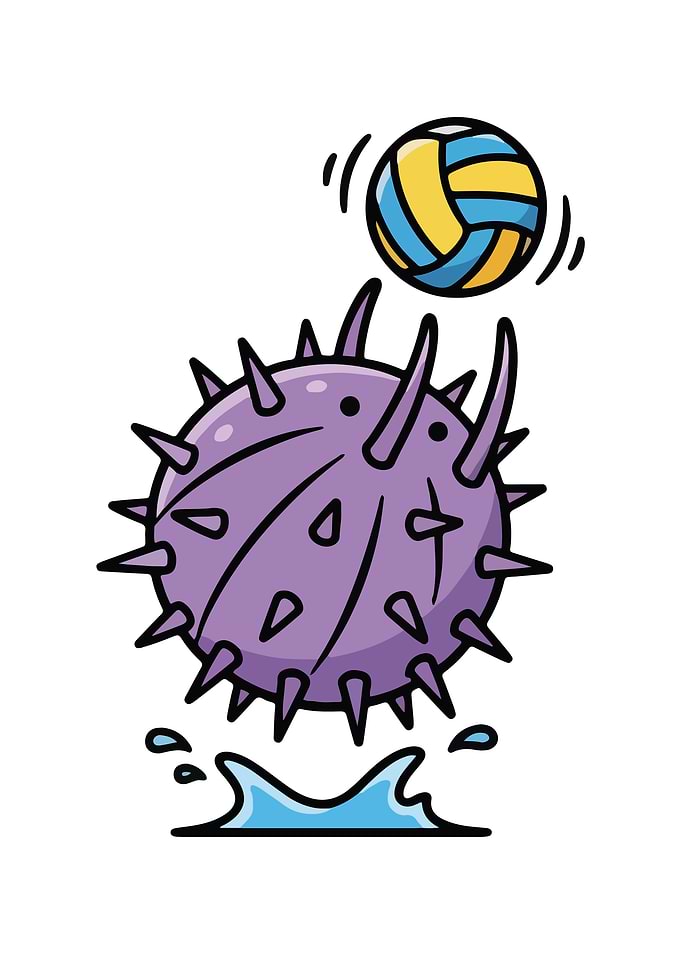 Cartoon Pufferfish Ball with Volleyball