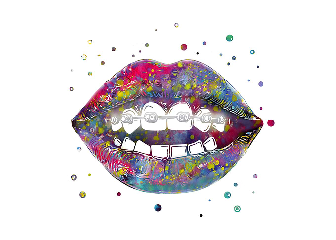 Colorful Lips with Braces Watercolor Art