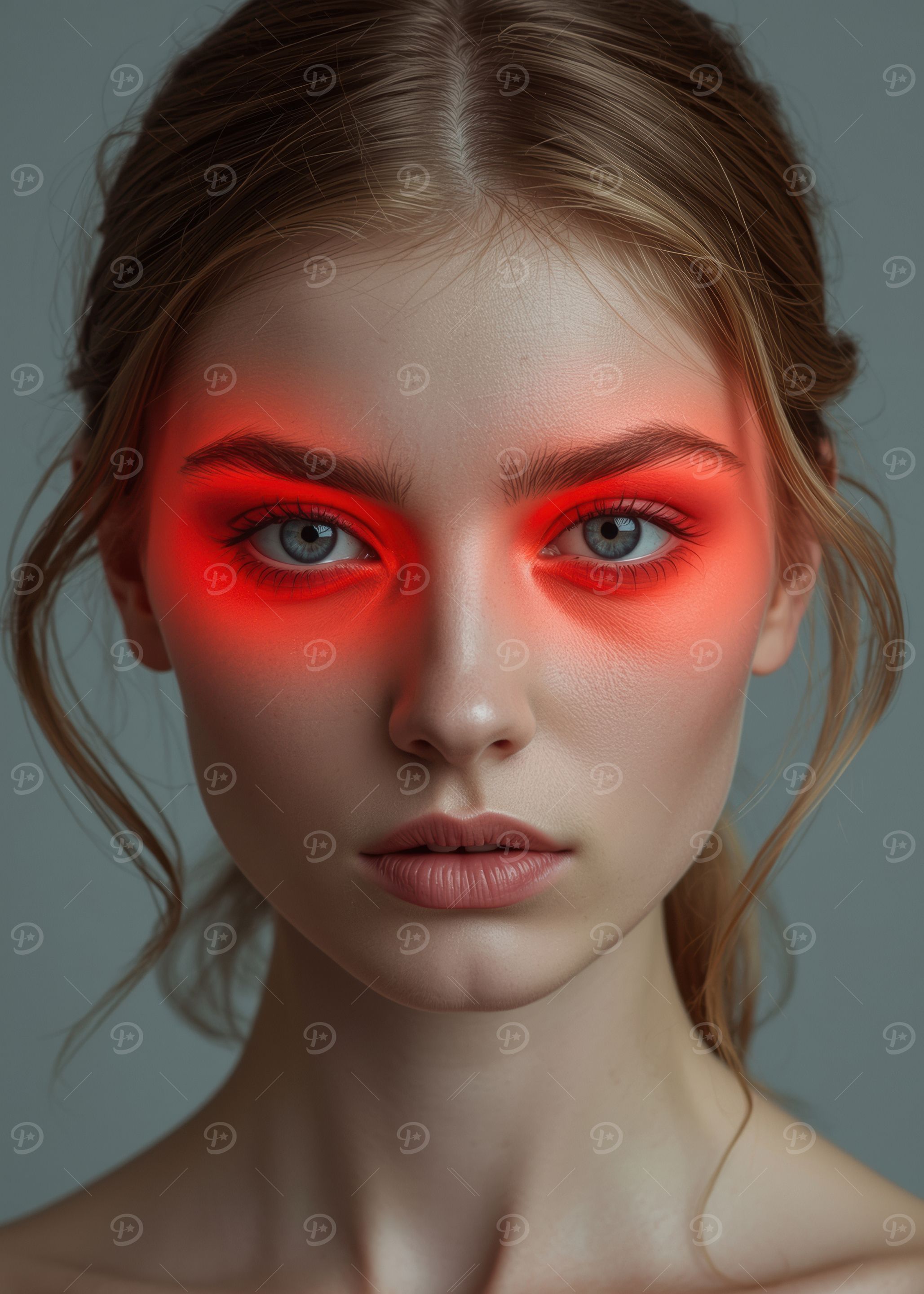 Woman with Red Eye Makeup