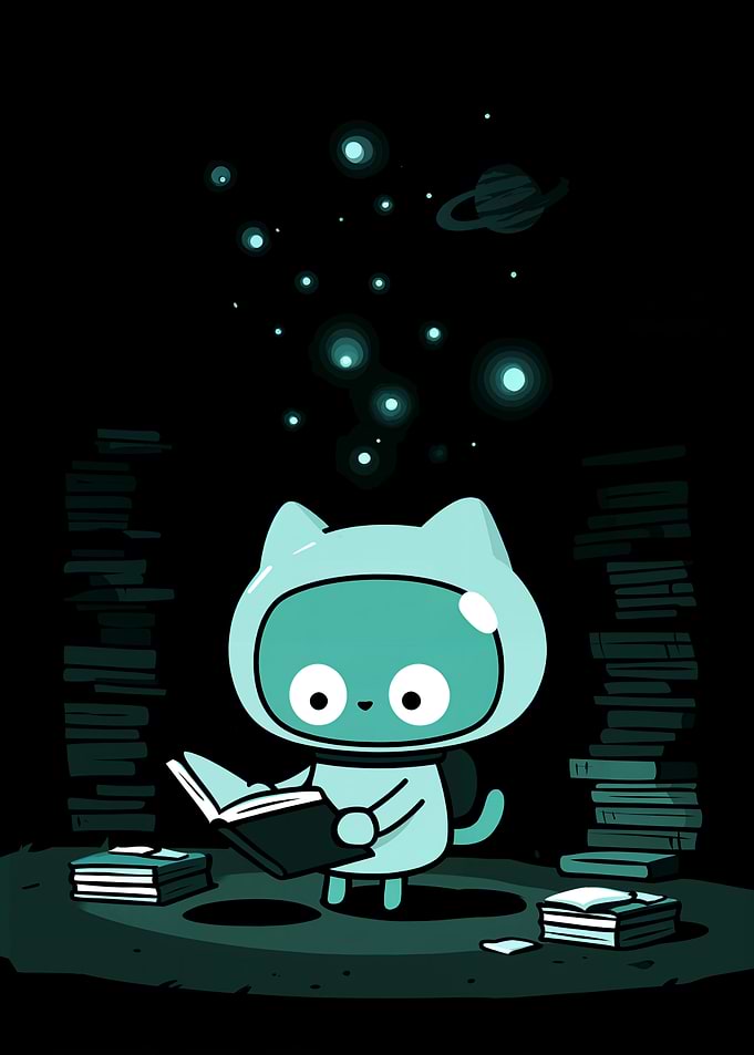 Cat Astronaut Reading in Space