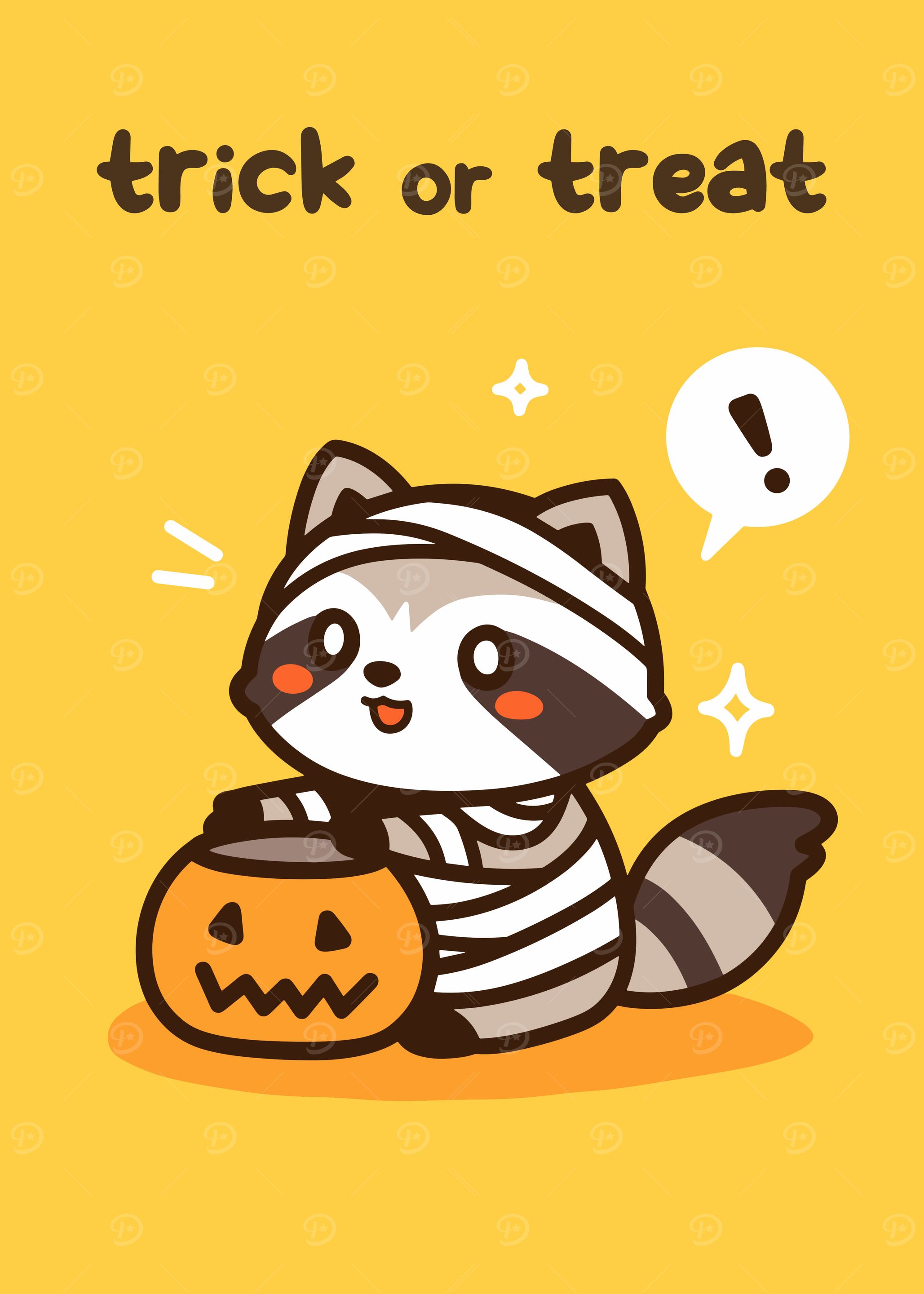 Cute Halloween Raccoon Mummy Illustration