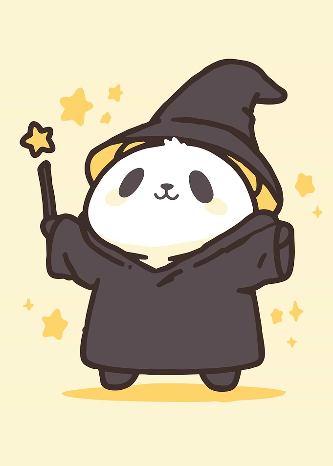 Cute Panda Wizard with Magic Wand