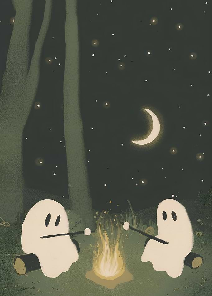 Ghosts Roasting Marshmallows by Campfire