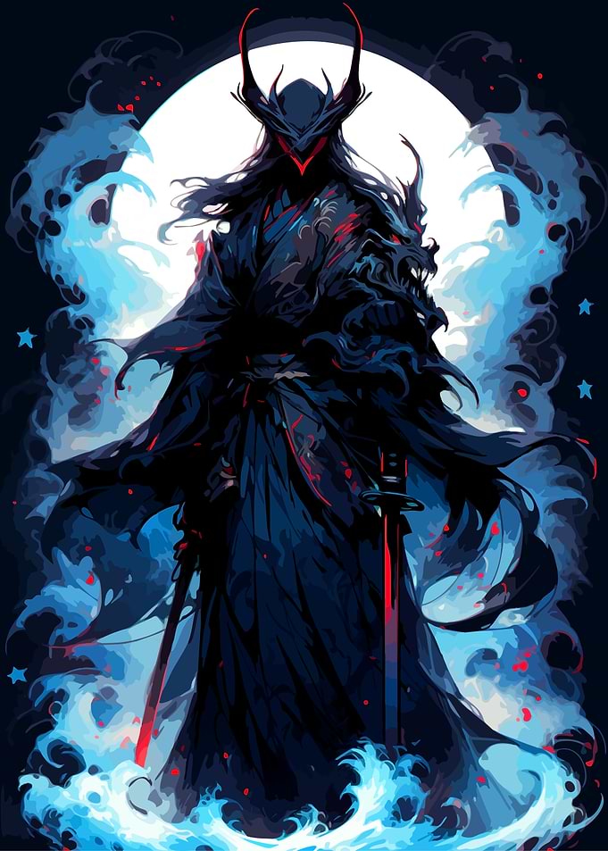 Dark Samurai Warrior with Moon Backdrop