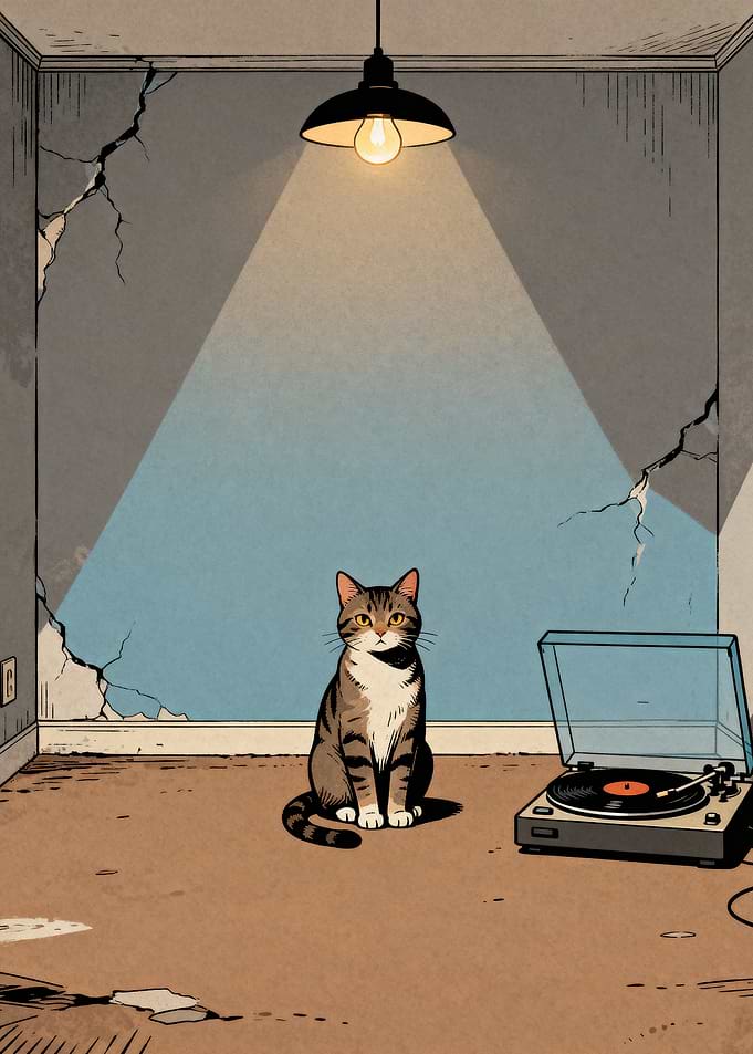Cat and Record Player in Room