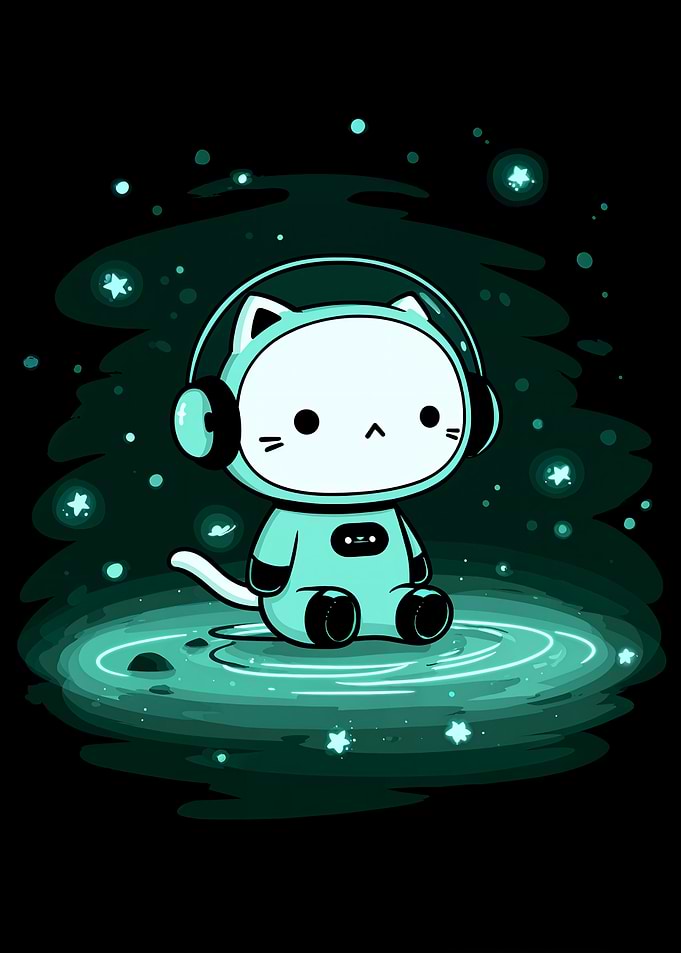 Astronaut Cat with Headphones in Space