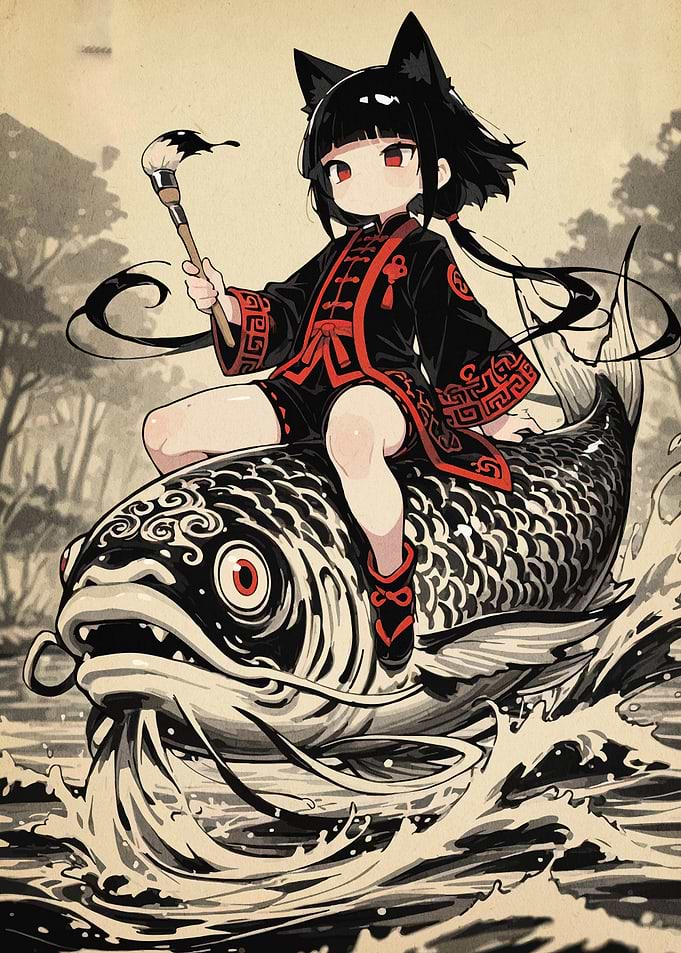 Anime Girl Riding a Fish