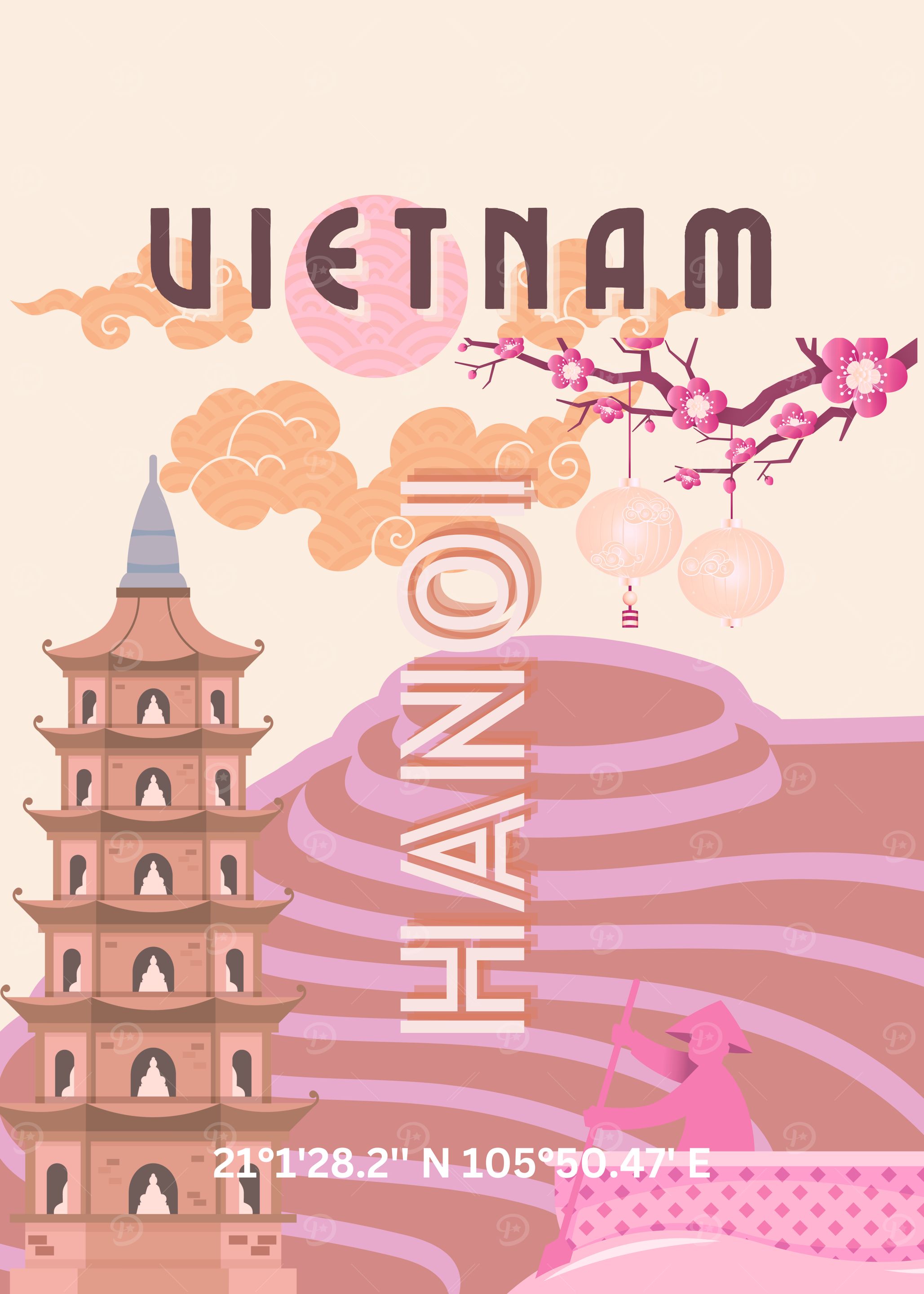 Vietnam, Hanoi Travel Poster