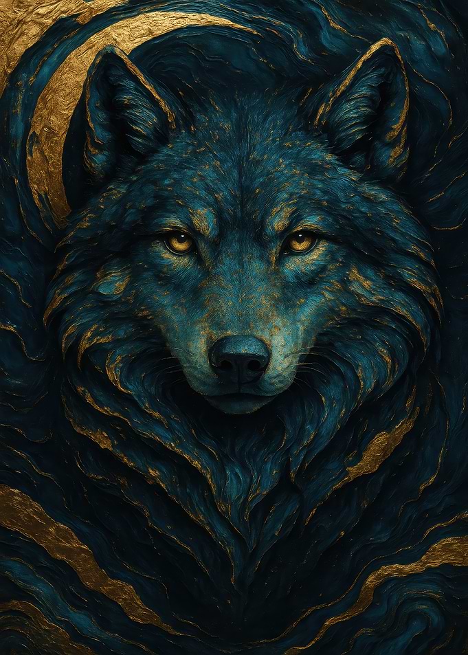 Blue and Gold Wolf Portrait