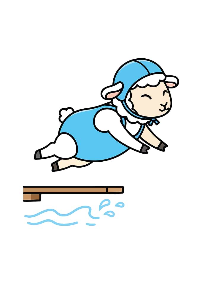 Cartoon Sheep Diving and Swimming