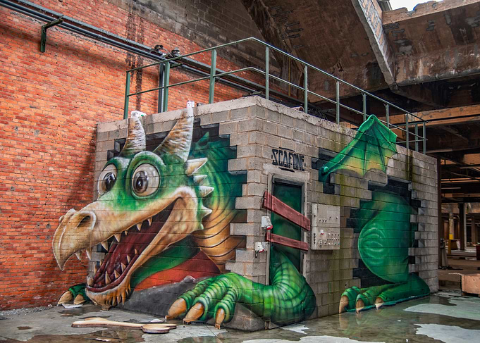 Dragon Mural on Concrete Structure