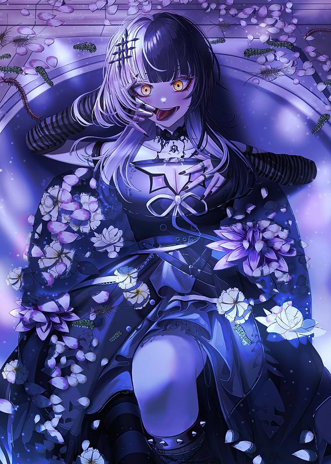 Anime Girl with Flowers and Centipedes