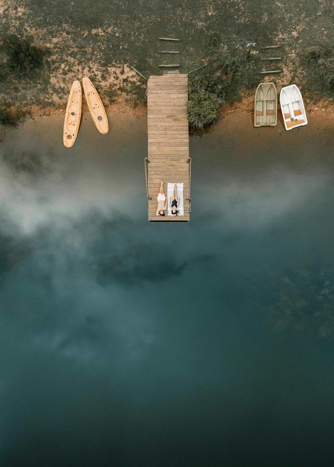 Aerial view of dock with people