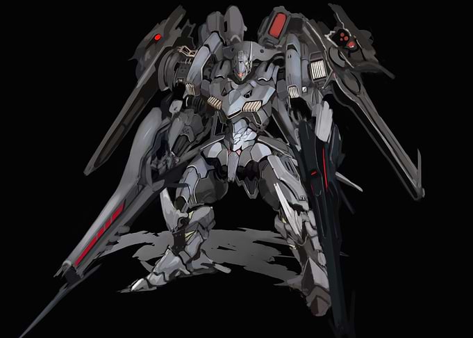 Detailed Gray Mech Warrior on Black