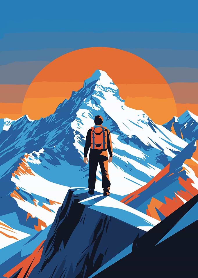 Mountain Climber at Peak Vector Illustration