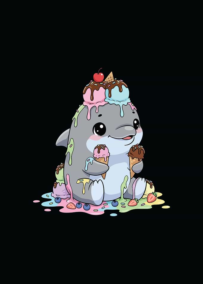 Cartoon Dolphin with Ice Cream