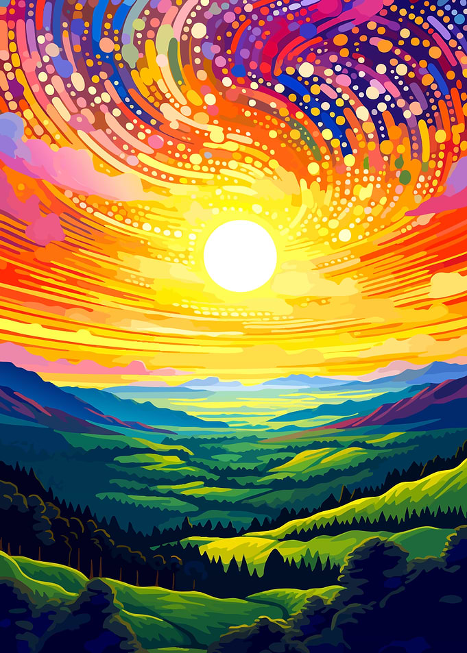 Colorful Landscape with Swirling Sky