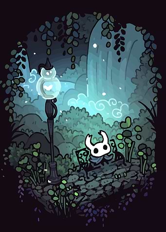 Hollow Knight on a bench