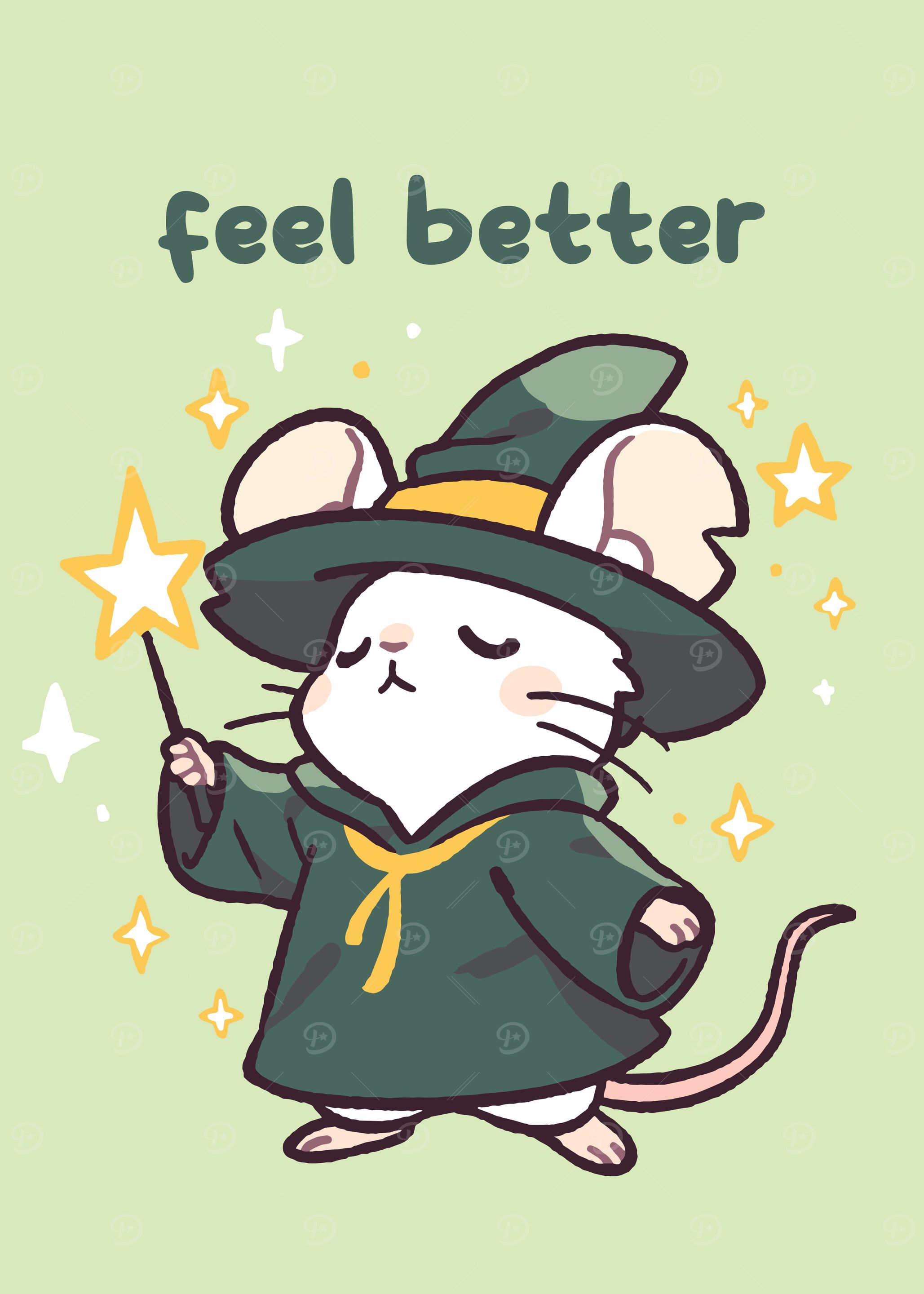Cute Mouse Wizard Feel Better Card