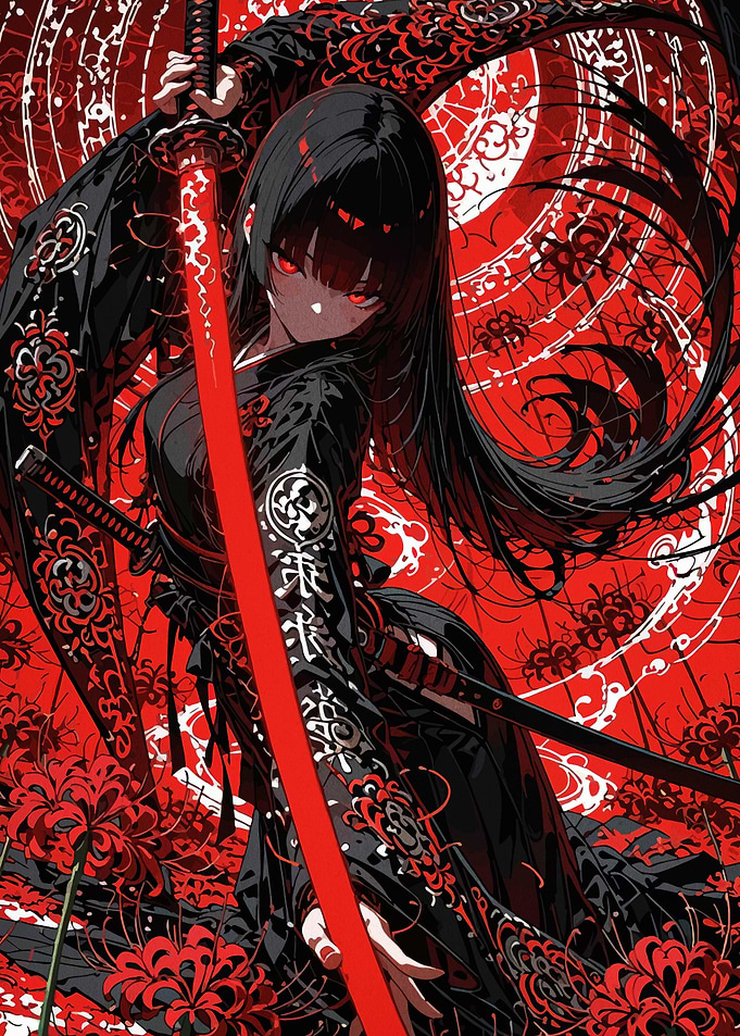 Anime Girl with Red Katana