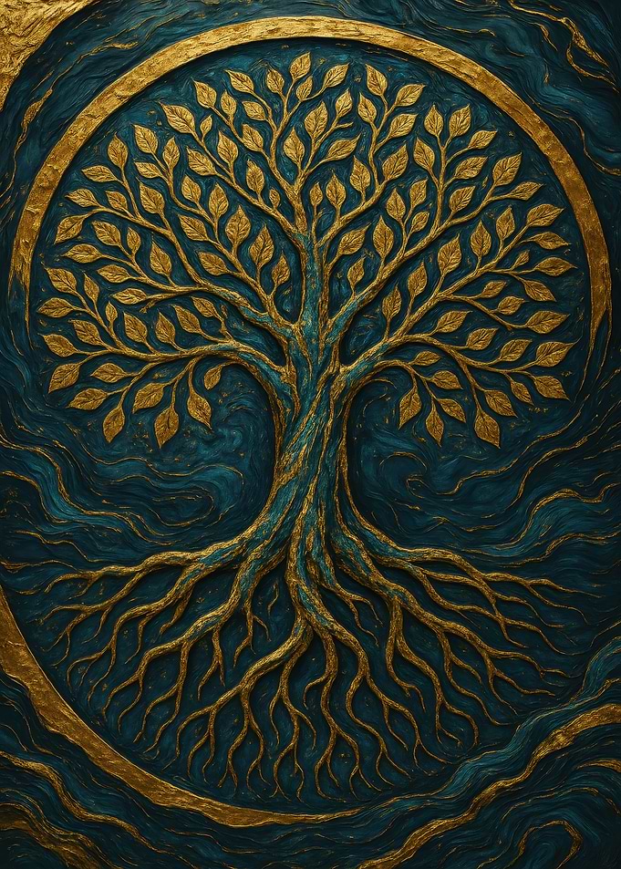 Golden Tree of Life on Teal