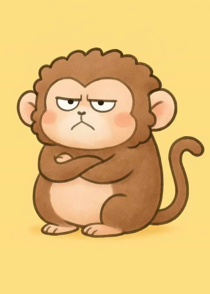 Grumpy Cartoon Monkey with Arms Crossed
