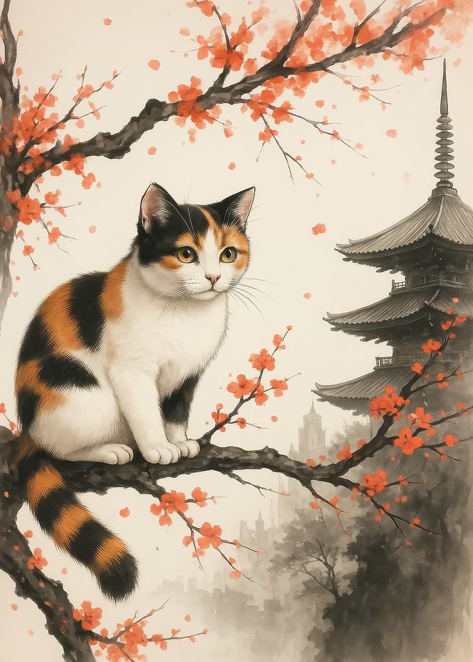 Cat in Japanese Garden