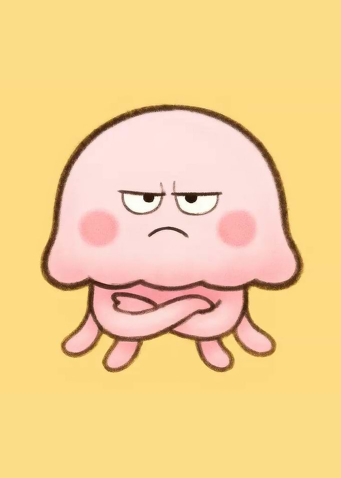 Grumpy Pink Jellyfish Cartoon Character