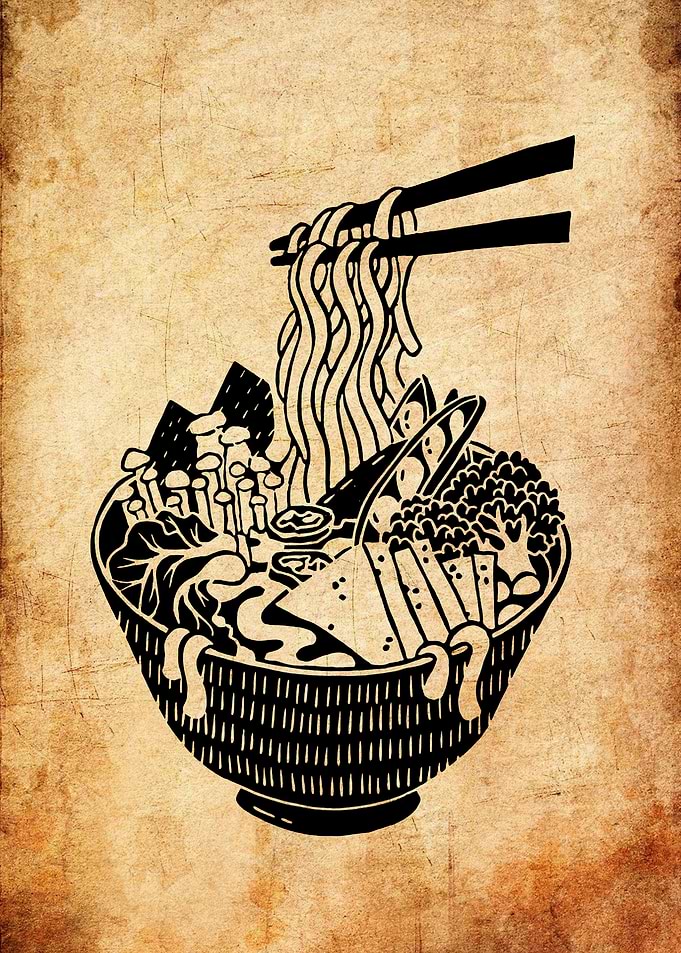 Ramen Bowl Illustration on Textured Background