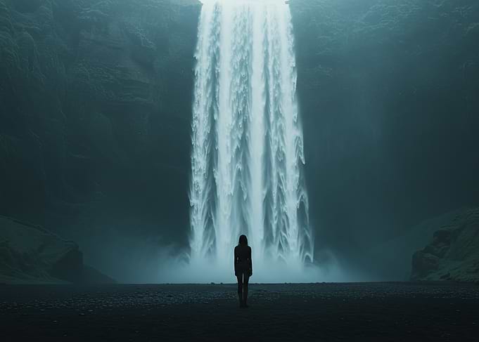 Waterfall and Solitary Figure
