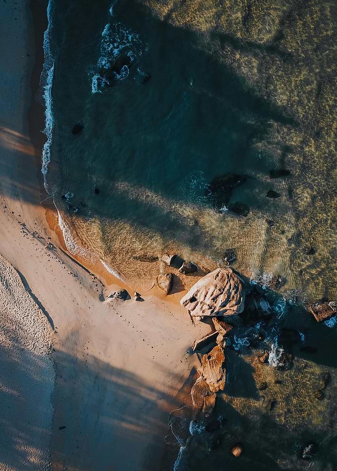Aerial view of a rocky beach