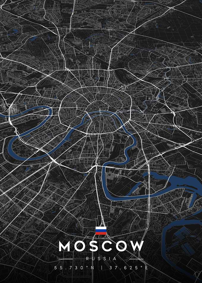 Moscow Russia City Map Art