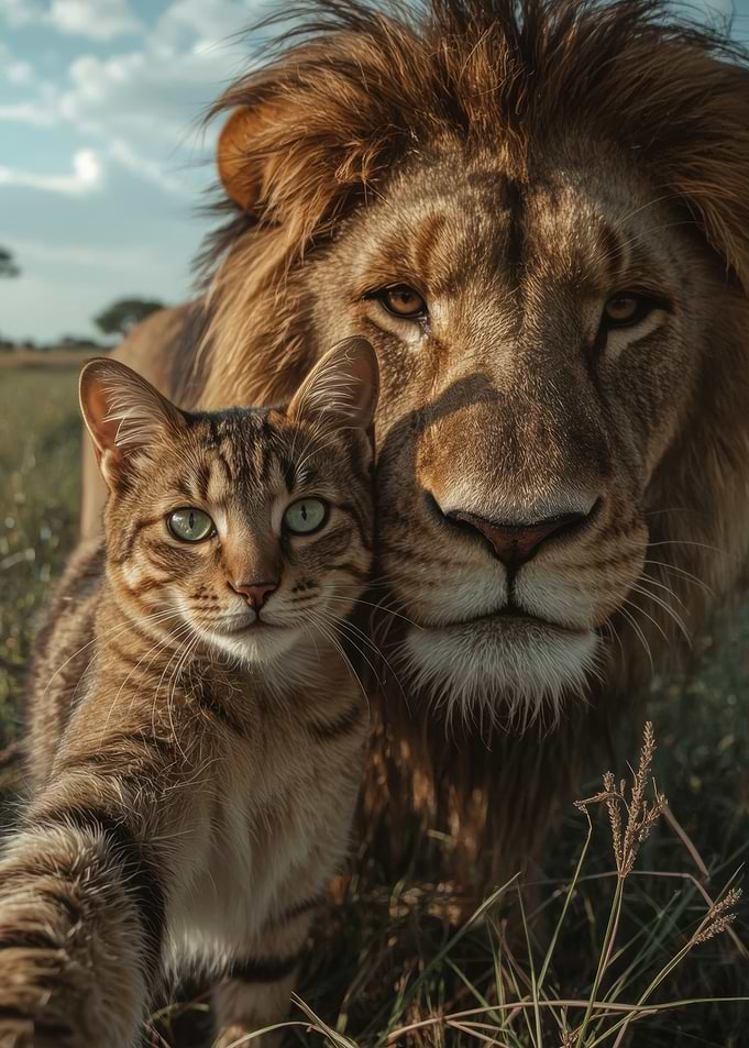 Lion and Cat Selfie