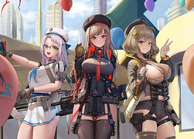 Goddess of Victory: Nikke Celebrating Anniversary with Balloons