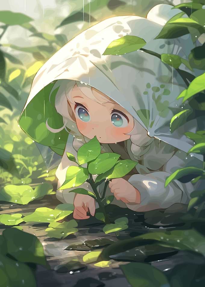Anime Girl Plant Rain