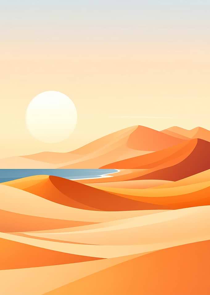 Minimalist Desert Landscape with Sun