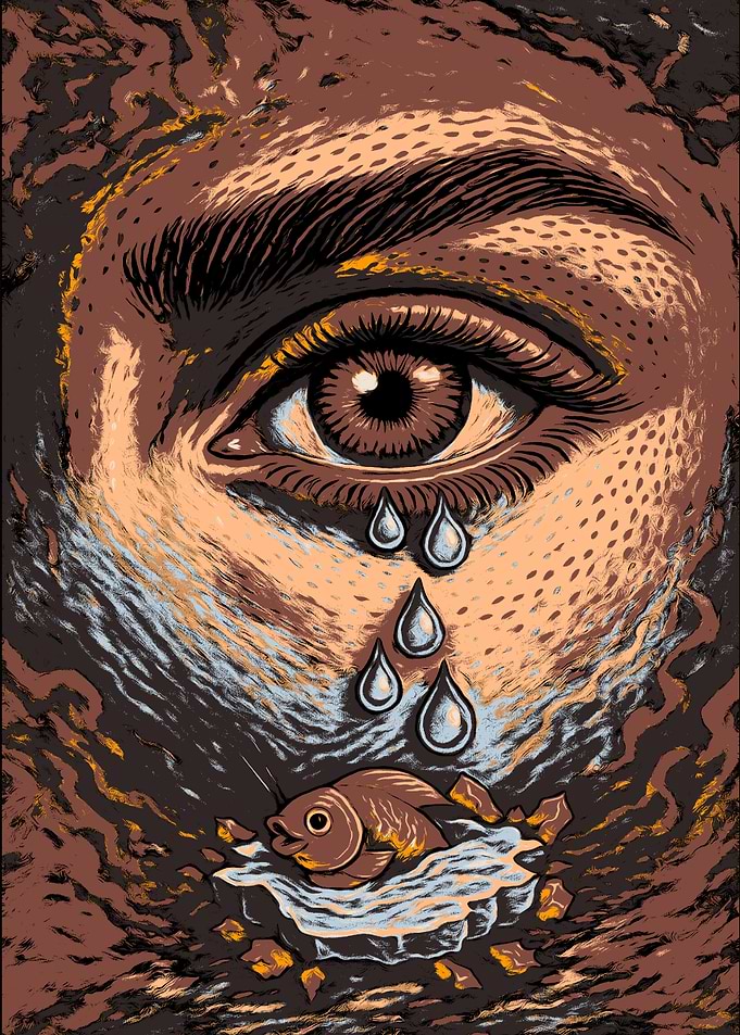 Eye, Tears, and Fish Illustration