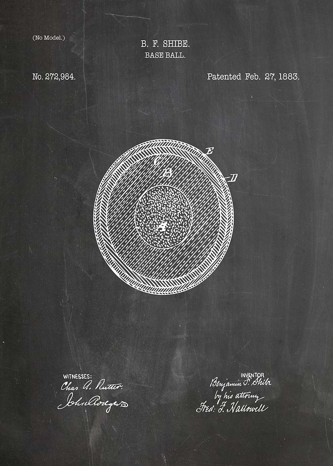 Baseball Patent Drawing - B.F. Shibe, 1883