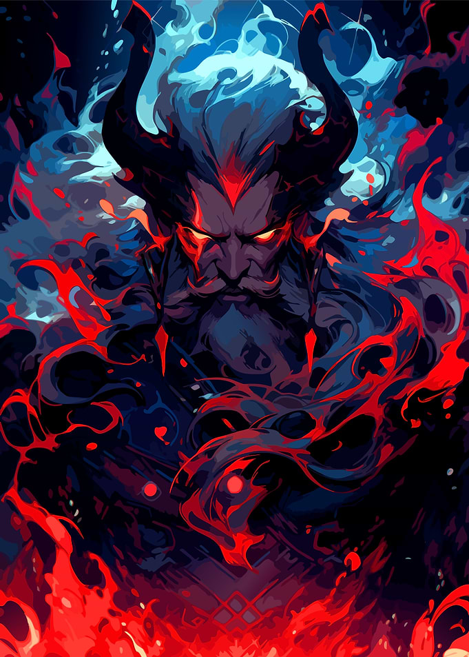 Horned Demon with Fiery Aura