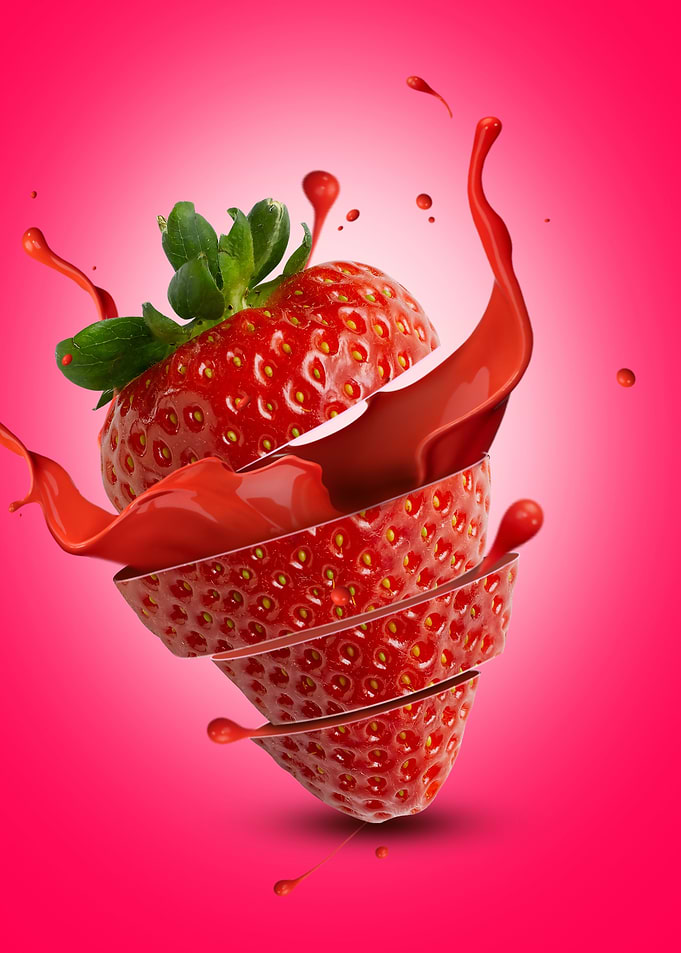 Sliced Strawberry with Red Splash