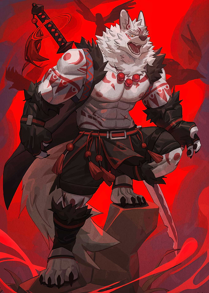 Muscular Wolf Warrior with Sword