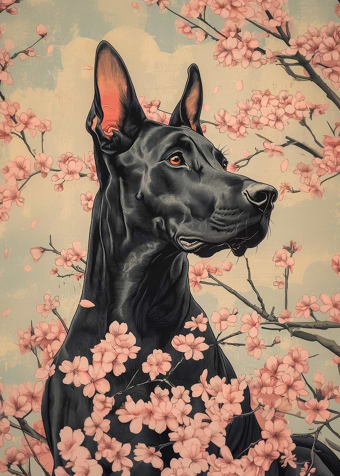 Doberman with Cherry Blossoms | Blossom dog poster