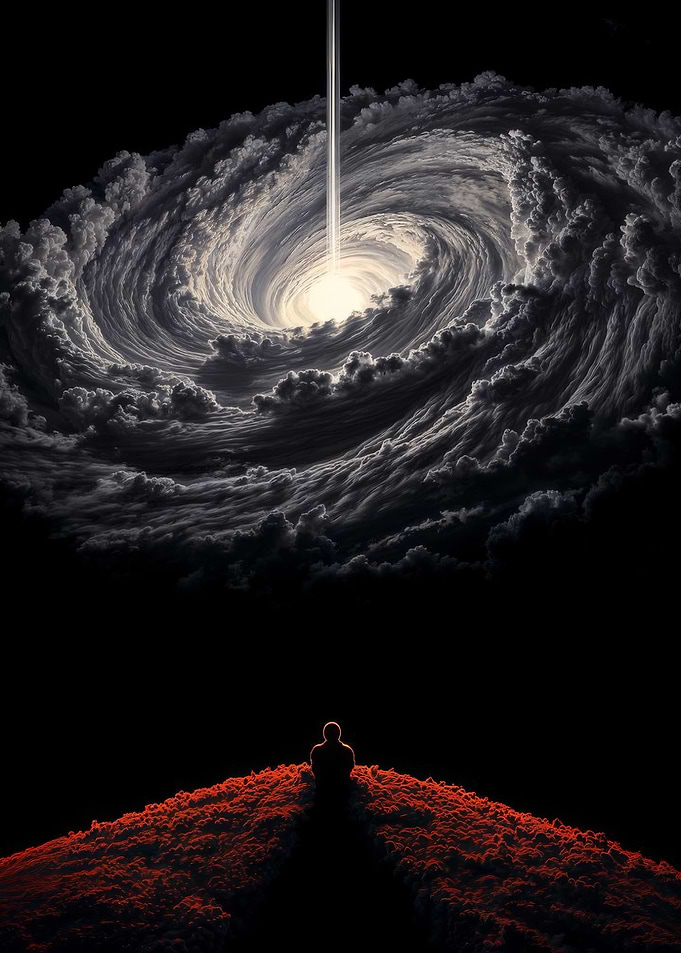 Contemplation under a swirling galaxy